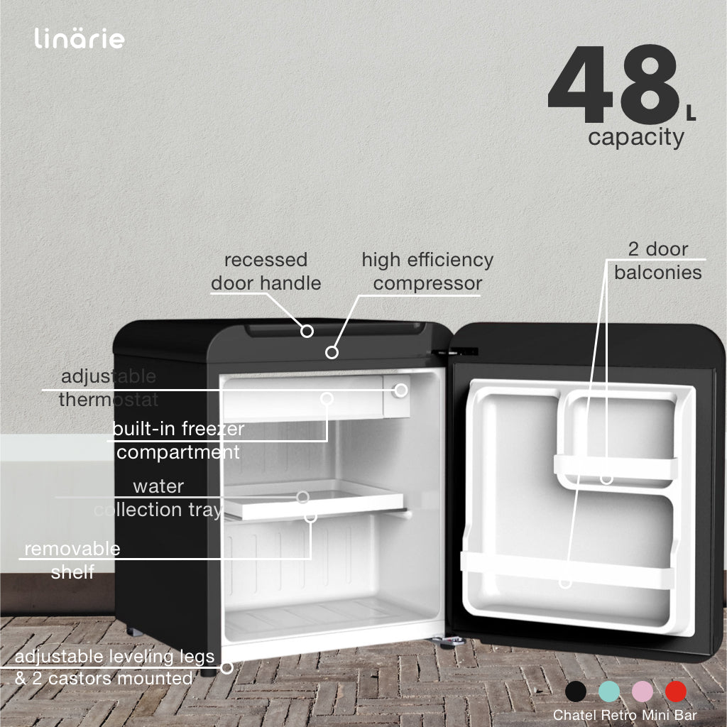Black Retro Mini Fridge Chatel 48L Black Retro Mini Fridge with Built