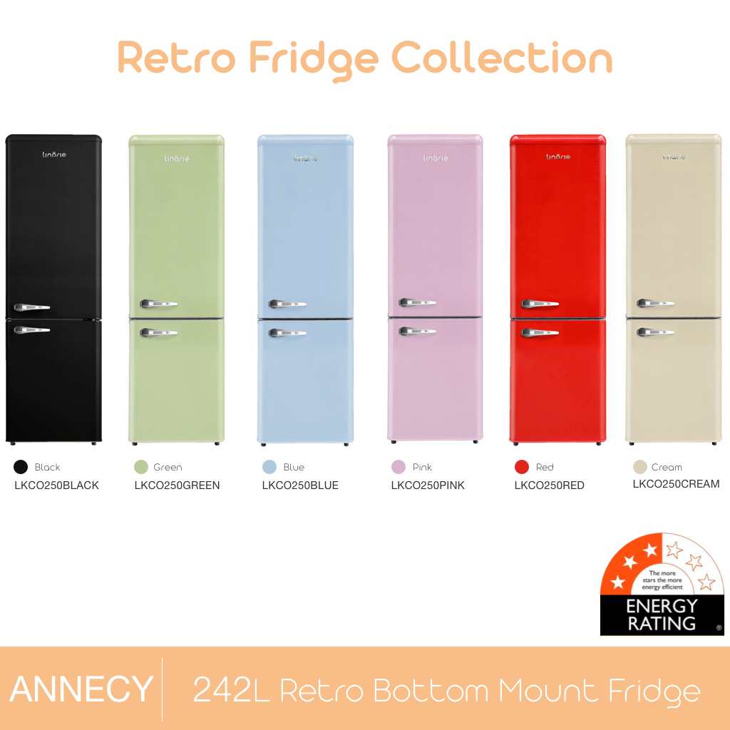 Annecy 242L Cream Retro Bottom Mount Fridge LKCO250CREAM