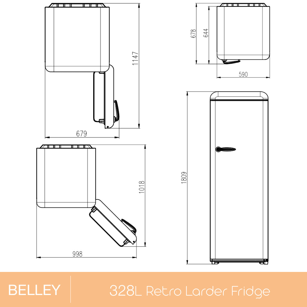 Linarie | Belley 328L Black Single Door Larder Retro Fridge LK335LBLACK