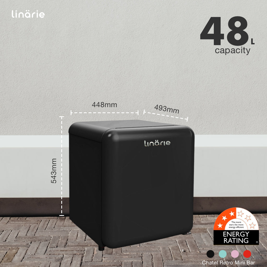 Linarie | Chatel 48L Black Retro Mini Fridge with Built-In Freezer Compartment LK48MBBLACK