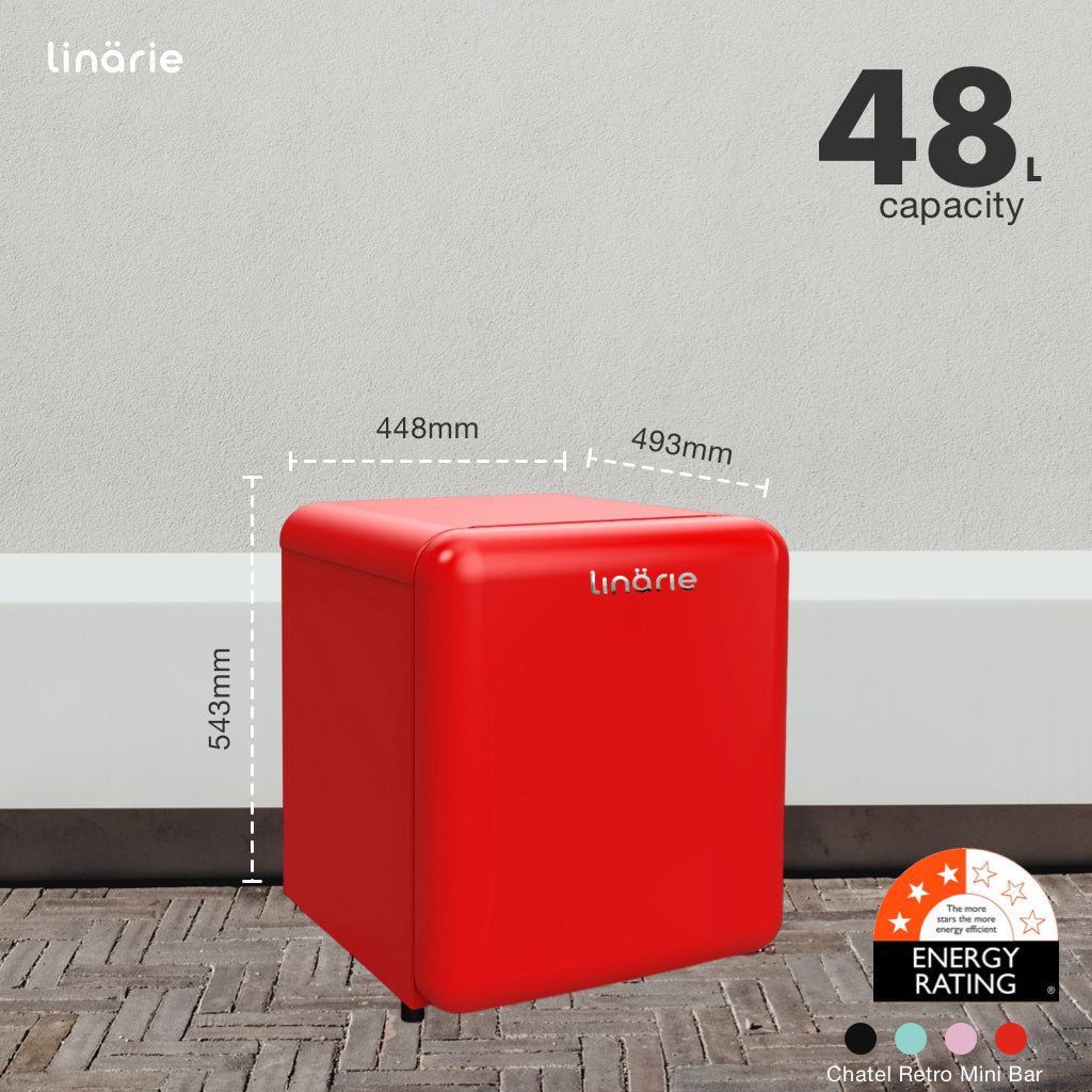 Linarie | Chatel 48L Red Retro Mini Fridge with Built-In Freezer Compartment LK48MBRED