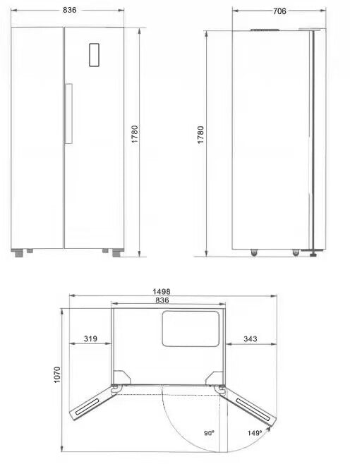 Villarly 444L Side-by-Side Black Gloss Door Fridge/Freezer No Frost LSSBS460BK