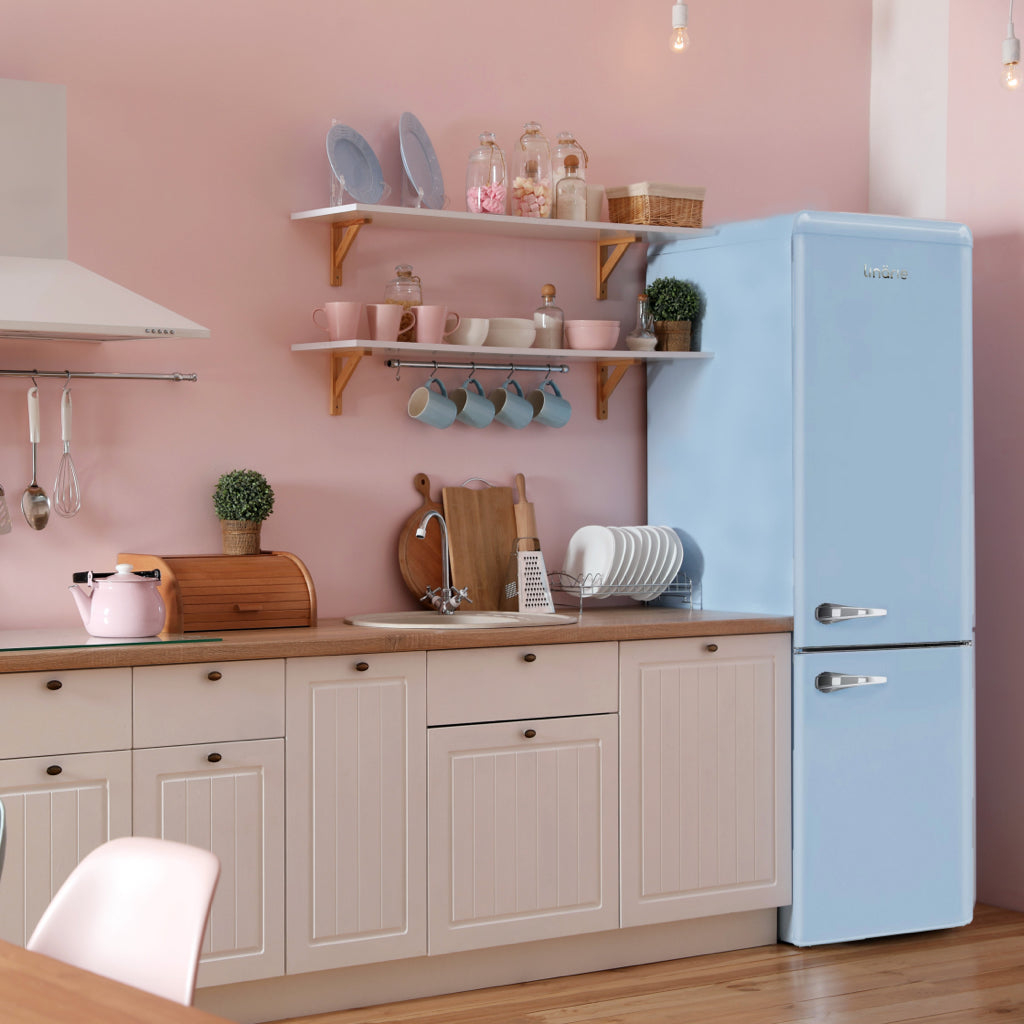 Blue Retro Fridge 242L Bottom Mount Retro Style Fridge Freezer Blue Retro Fridge 242L Bottom Mount Retro Style Fridge Freezer