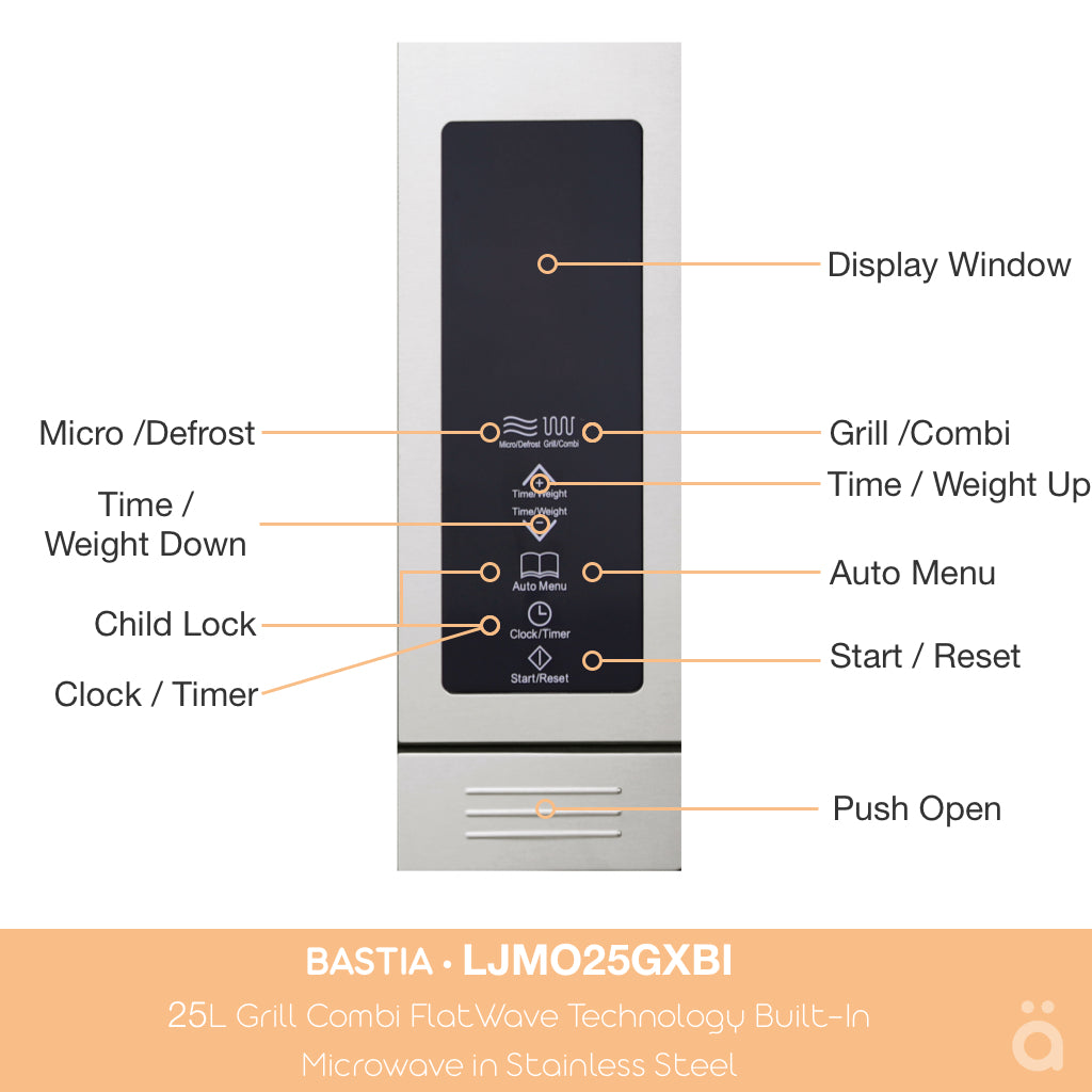 Linarie | Bastia 25L Grill Combi FlatWave Technology Built-In Microwave in Stainless Steel LJMO25GXBI