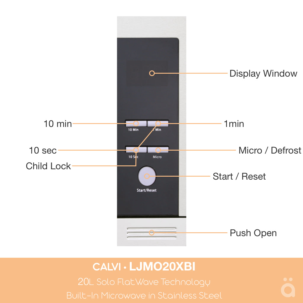 Calvi 20L Solo FlatWave Technology Built-In Microwave in Stainless Steel LJMO20XBI