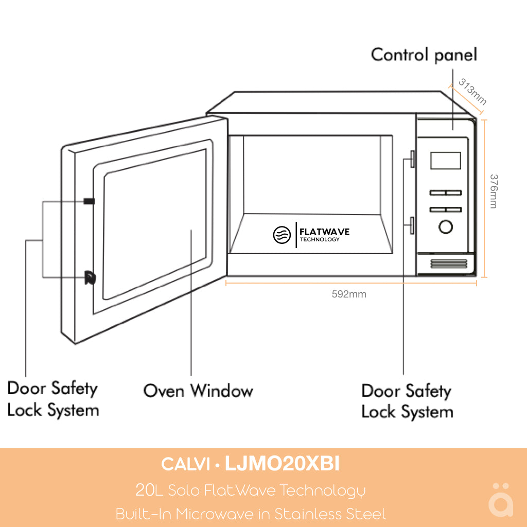 Calvi 20L Solo FlatWave Technology Built-In Microwave in Stainless Steel LJMO20XBI