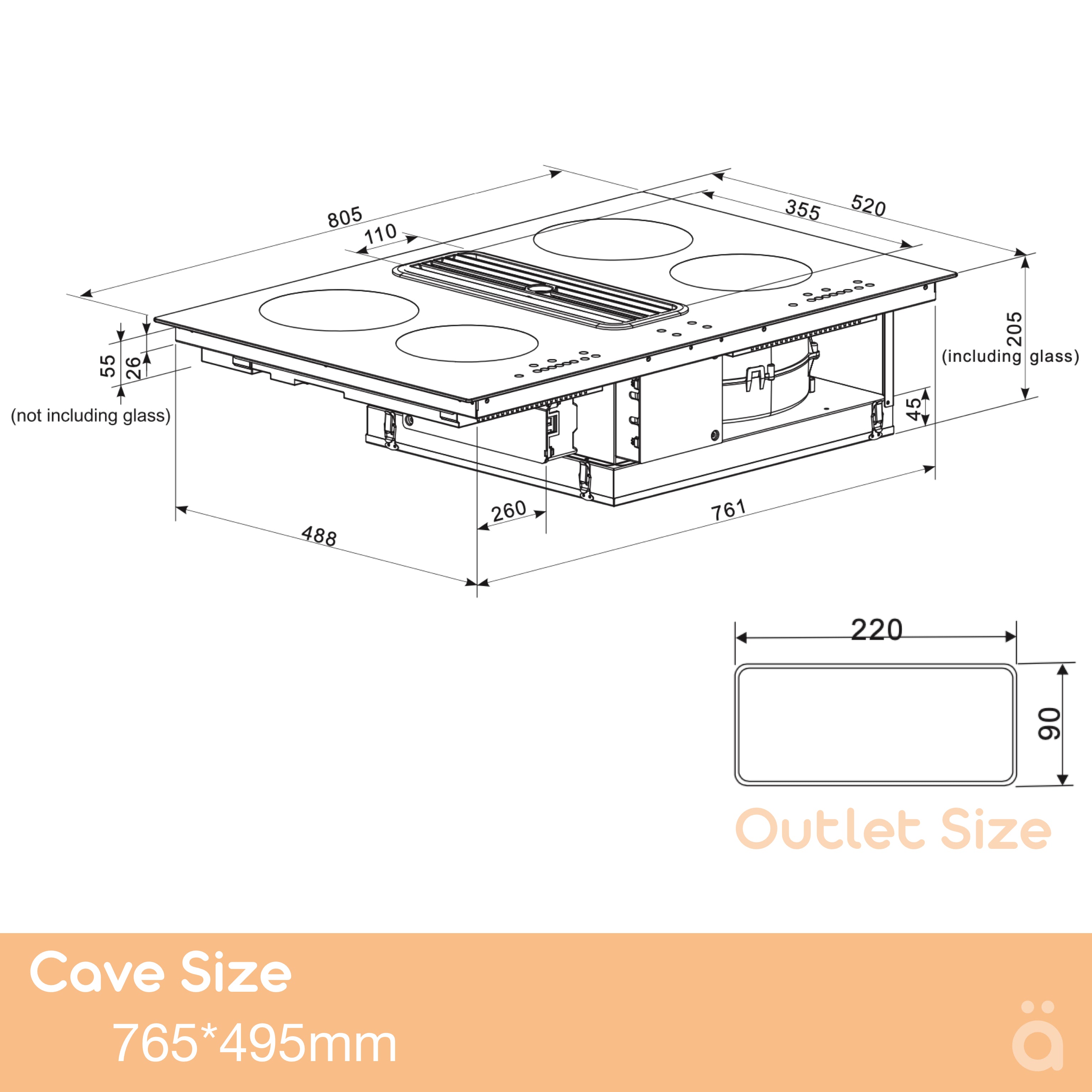 Lyon 80cm Induction Cooktop with Integrated Ventilation System RF90I4FHOOD