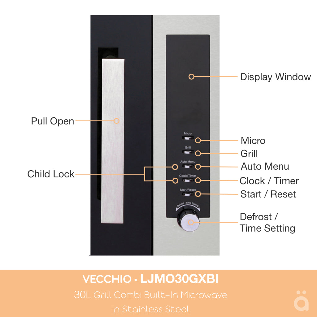 Linarie | Vecchio 30L Grill Combi Built-In Microwave in Stainless Steel LJMO30GXBI